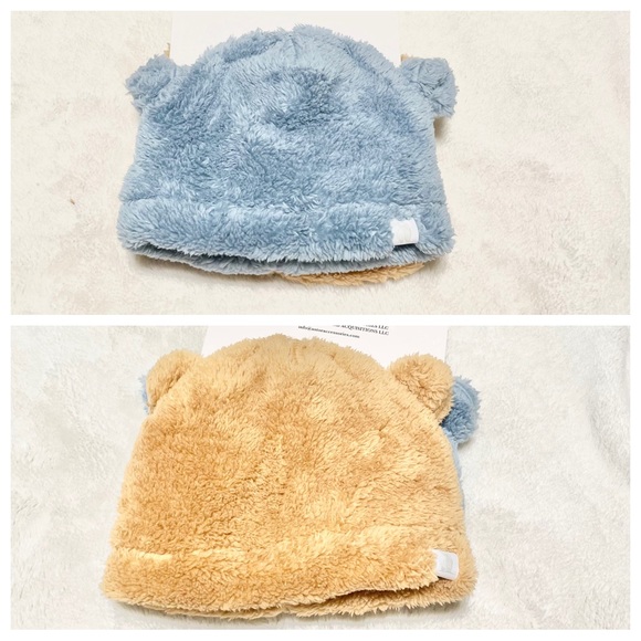 NWT Baby Rugged Bear 2-Pack Teddy Ear Plush Beanie Hats - Picture 1 of 6